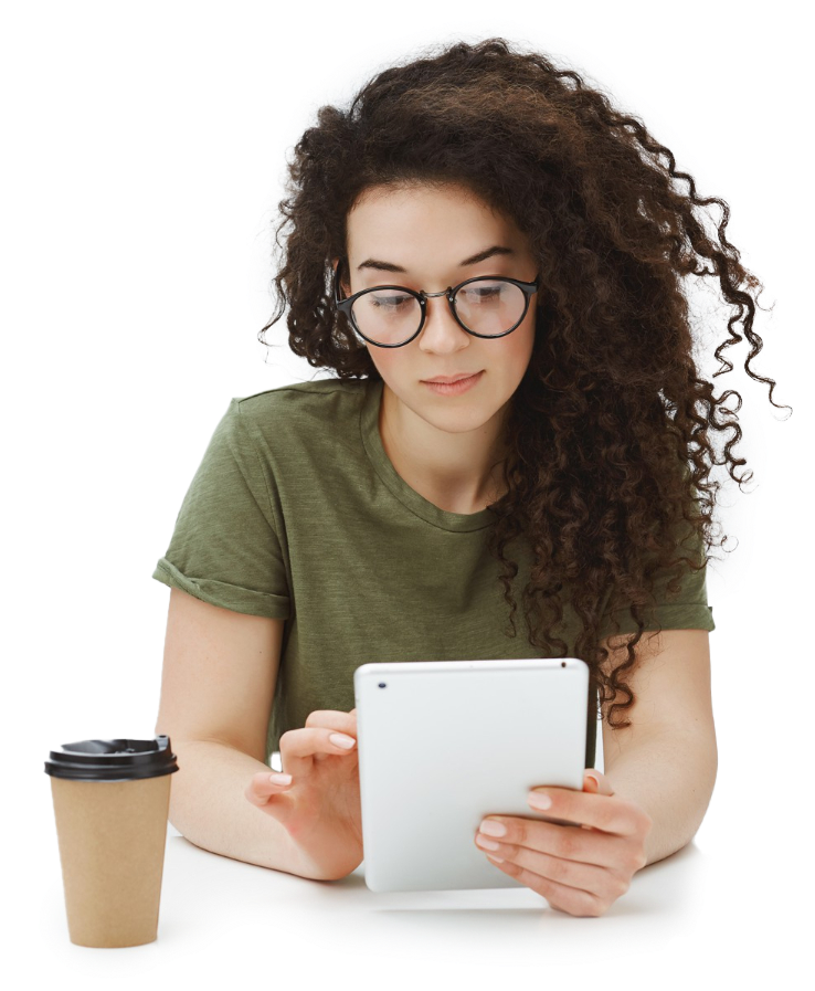 A girl using a smart tablet. Wibits Digital
