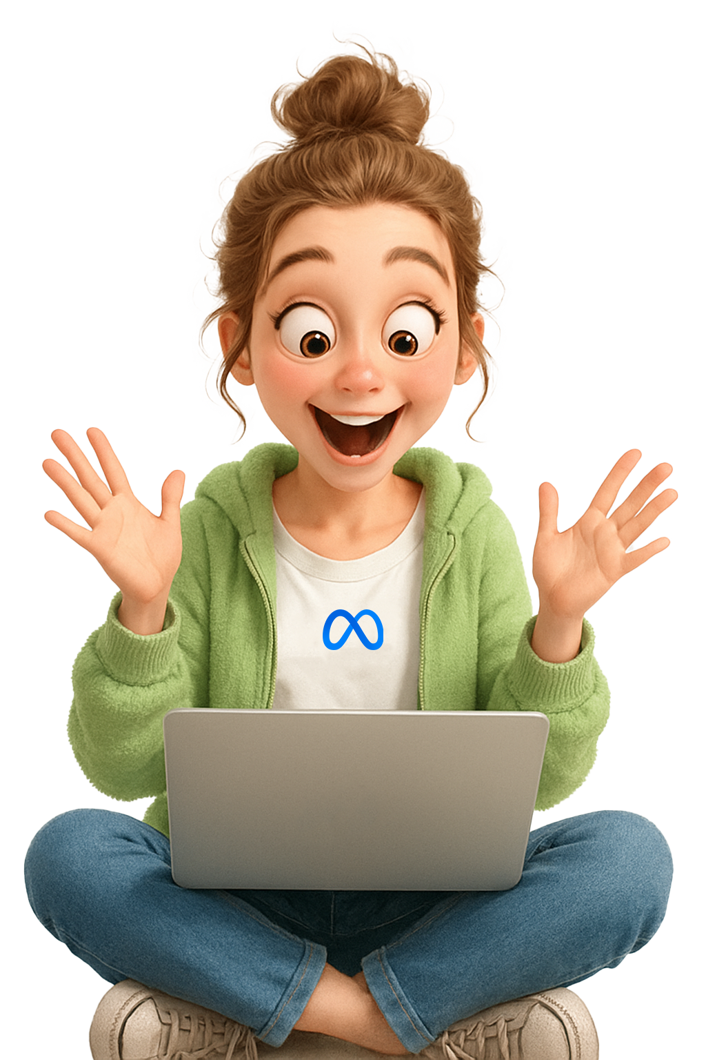 Excited character with laptop